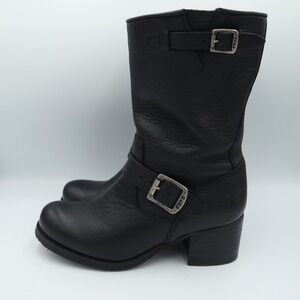 Frye Veronica Short Black Leather Moto Engineer Boots Womens 6.5 Biker Grunge